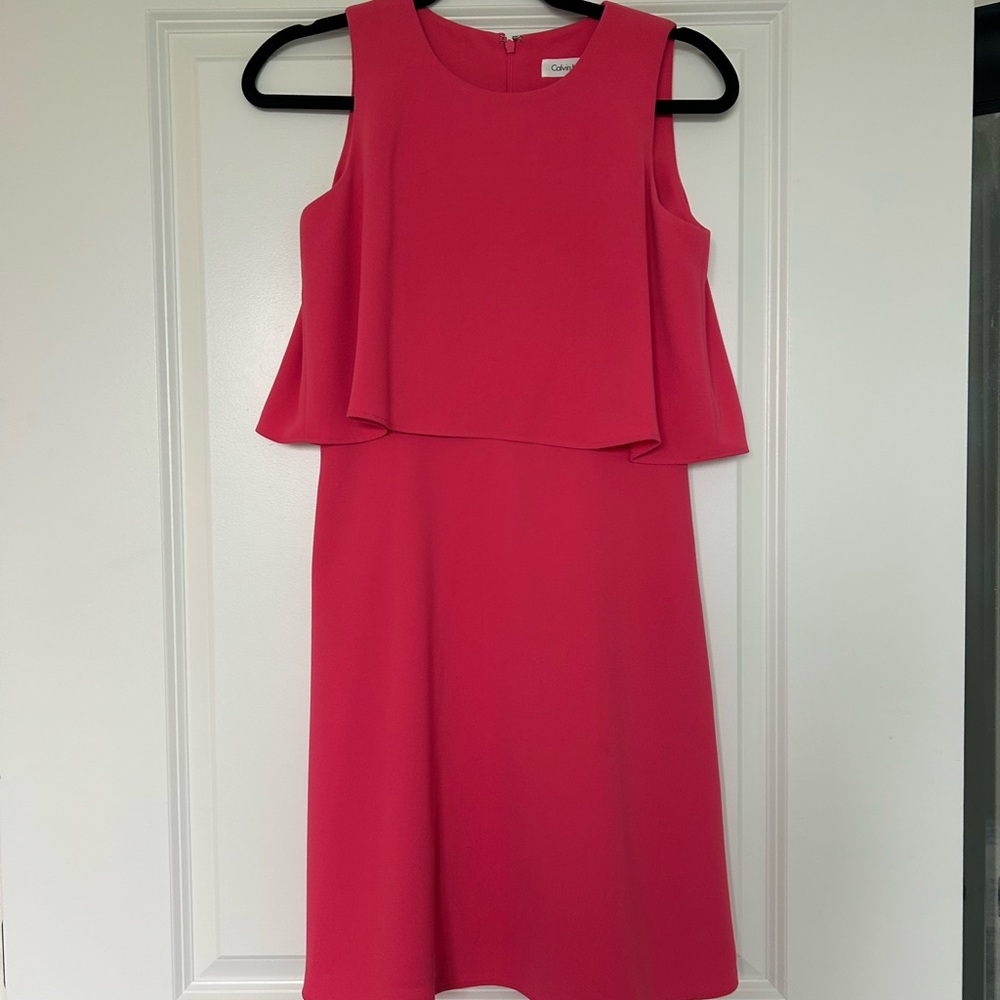 Calvin Klein Sleeveless Layered Midi Dress - Hot Pink